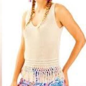 Lilly Pulitzer Dulce Knit Fringed Hem Tank Top in Heathered Sand Dune - Medium